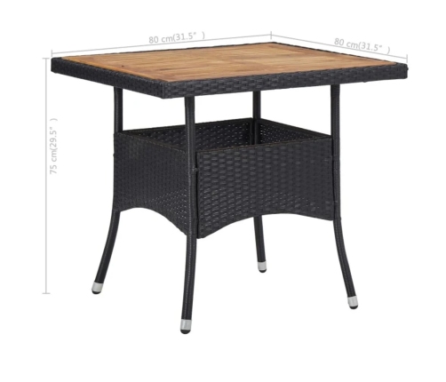 Set comedor jardín 3 pzas ratán sintético madera maciza negro