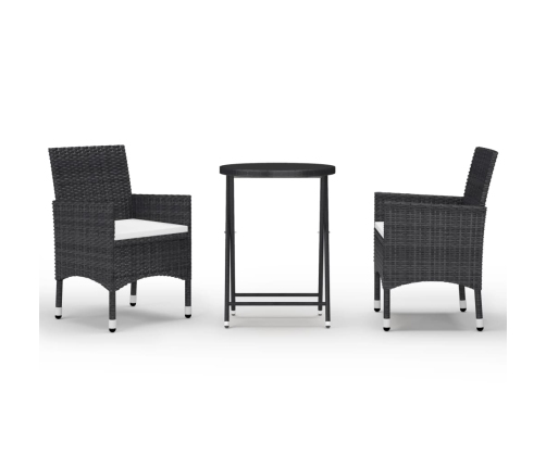 Set de bistró de jardín 3 pzas ratán PE vidrio templado negro