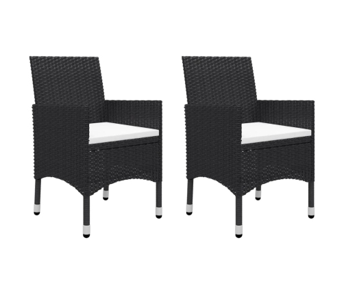 Set de bistró de jardín 3 pzas ratán PE vidrio templado negro