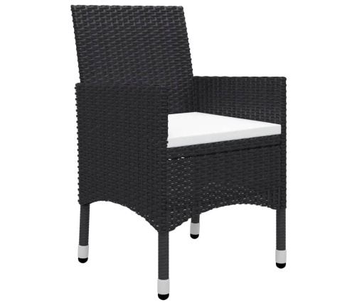 Set de bistró de jardín 3 pzas ratán PE vidrio templado negro