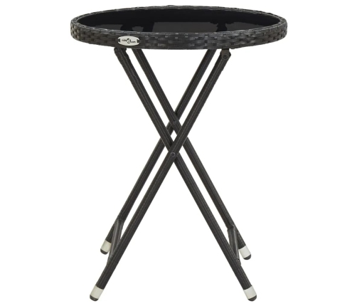 Set de bistró de jardín 3 pzas ratán PE vidrio templado negro