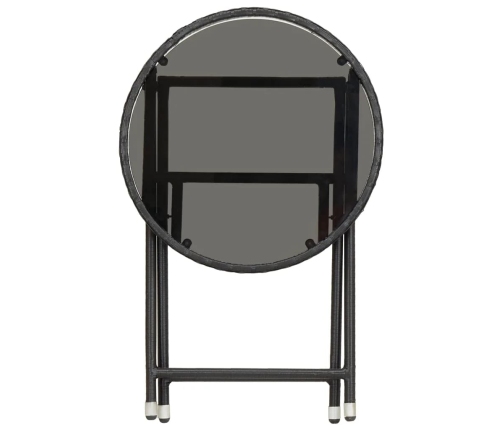 Set de bistró de jardín 3 pzas ratán PE vidrio templado negro