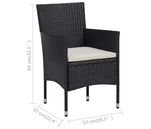 Set de bistró de jardín 3 pzas ratán PE vidrio templado negro
