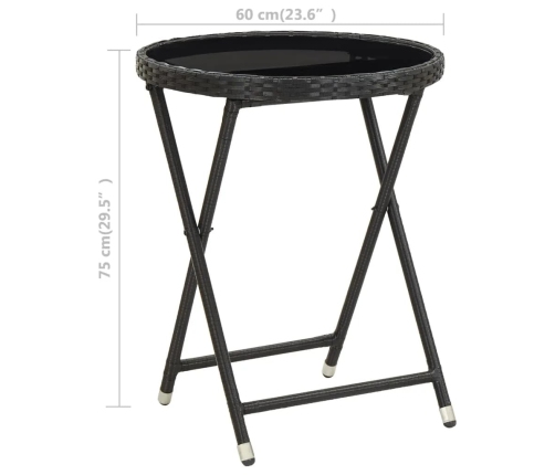 Set de bistró de jardín 3 pzas ratán PE vidrio templado negro
