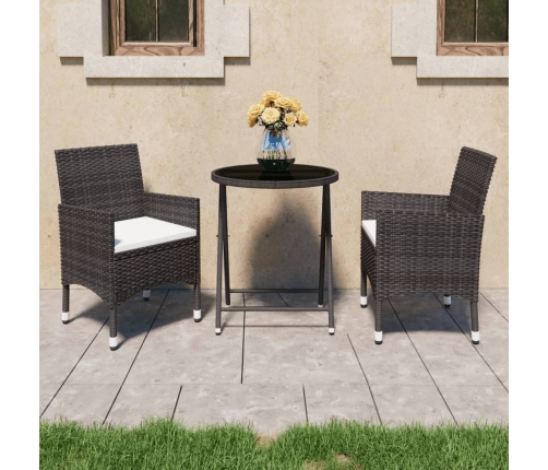 Set de bistró de jardín 3 pzas ratán PE vidrio templado marrón
