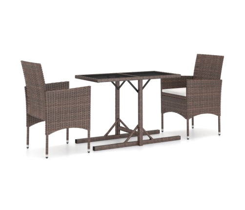 Set de comedor de jardín 3 pzas ratán PE vidrio templado marrón