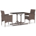 Set de comedor de jardín 3 pzas ratán PE vidrio templado marrón