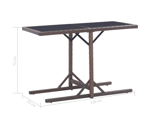 Set de comedor de jardín 3 pzas ratán PE vidrio templado marrón