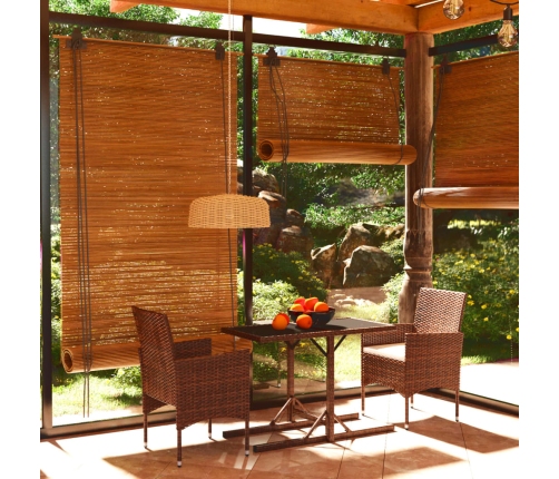 Set de comedor de jardín 3 pzas ratán PE vidrio templado marrón