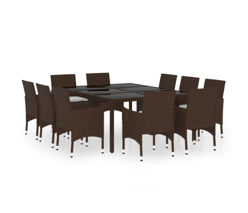 Juego de comedor de jardín 11 piezas ratán sintético marrón