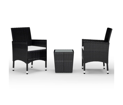 Set de bistró de jardín 3 pzas ratán PE vidrio templado negro