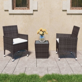 Set de bistró de jardín 3 pzas ratán PE vidrio templado marrón