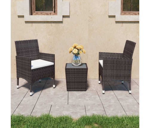 Set de bistró de jardín 3 pzas ratán PE vidrio templado marrón