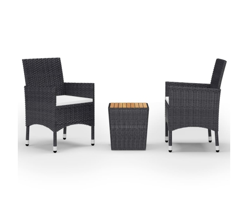 Set de bistró jardín 3 pzas ratán sintético madera maciza negro