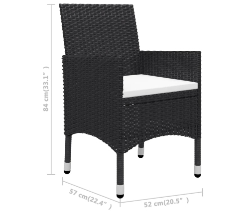 Set de bistró jardín 3 pzas ratán sintético madera maciza negro