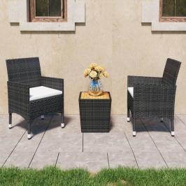 Set de bistró jardín 3 pzas ratán sintético madera maciza negro