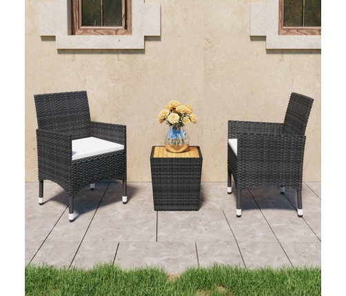 Set de bistró jardín 3 pzas ratán sintético madera maciza negro