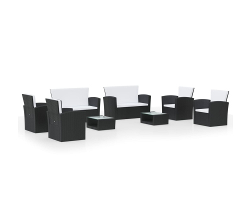 Set muebles de jardín 8 piezas y cojines ratán sintético negro