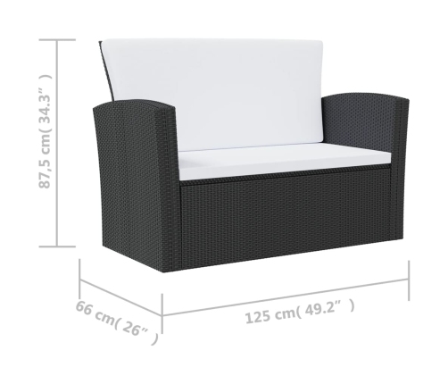Set muebles de jardín 8 piezas y cojines ratán sintético negro