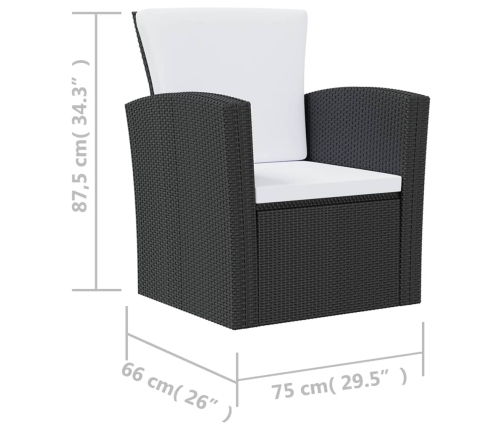 Set muebles de jardín 8 piezas y cojines ratán sintético negro