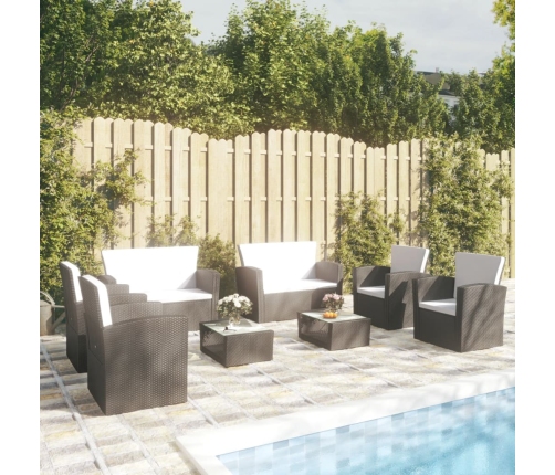 Set muebles de jardín 8 piezas y cojines ratán sintético negro