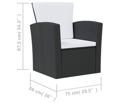 Set muebles de jardín 16 piezas y cojines ratán sintético negro