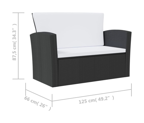Set muebles de jardín 16 piezas y cojines ratán sintético negro