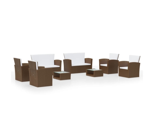 Set muebles de jardín 8 pzas y cojines ratán sintético marrón