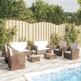Set muebles de jardín 8 pzas y cojines ratán sintético marrón