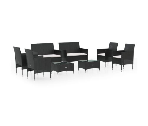 Set de muebles de jardín 8 pzas y cojines ratán sintético negro