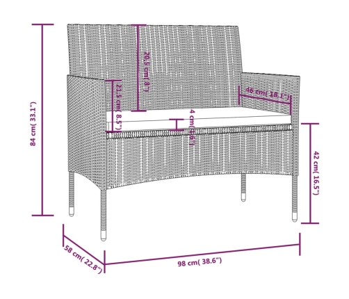 Set de muebles de jardín 8 pzas y cojines ratán sintético negro