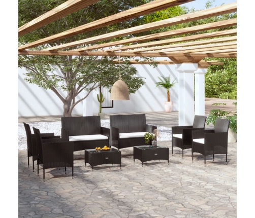 Set de muebles de jardín 8 pzas y cojines ratán sintético negro