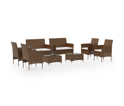 Set muebles de jardín 8 pzas y cojines ratán sintético marrón