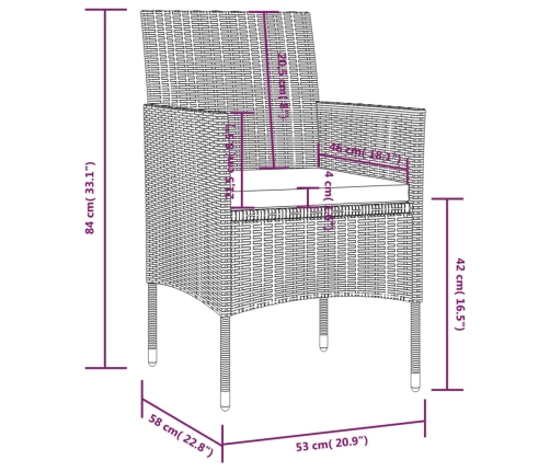 Set muebles de jardín 8 pzas y cojines ratán sintético marrón
