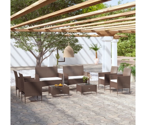 Set muebles de jardín 8 pzas y cojines ratán sintético marrón