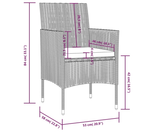 Set de muebles de jardín 16 pzas y cojines ratán sintético gris