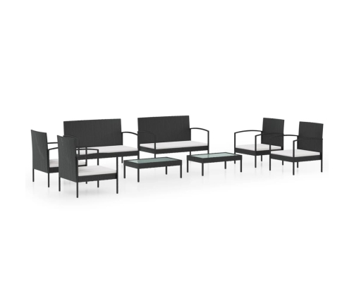Set de muebles de jardín 8 pzas y cojines ratán sintético negro