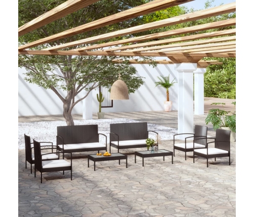 Set de muebles de jardín 8 pzas y cojines ratán sintético negro