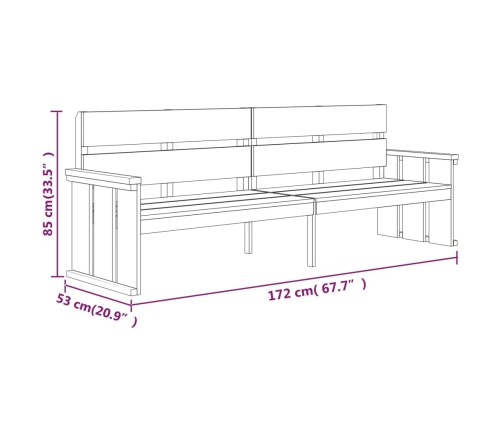 Set de muebles de jardín 3 pzas madera maciza pino impregnada