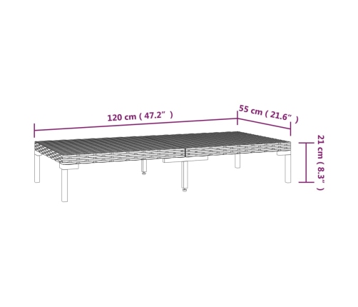 Mesa de centro de jardín ratán PE semicircular gris oscuro