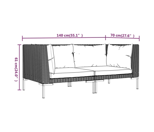 Sofás de jardín semicirculares 2 uds y cojines ratán sintético