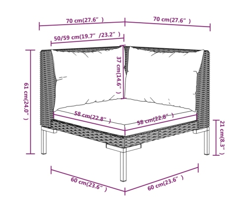 Muebles jardín 3 pzas ratán sintético semicircular gris oscuro