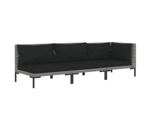 Muebles jardín 3 pzas ratán sintético semicircular gris oscuro