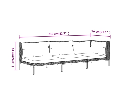 Muebles jardín 3 pzas ratán sintético semicircular gris oscuro