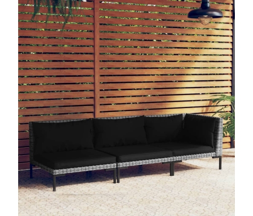 Muebles jardín 3 pzas ratán sintético semicircular gris oscuro