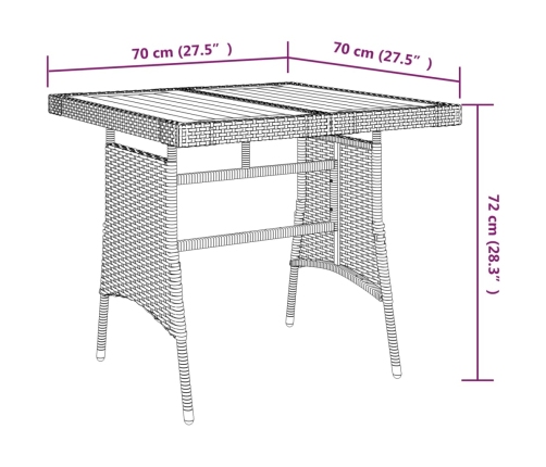 vidaXL Mesa de jardín ratán sintético y acacia maciza negro 70x70x72cm