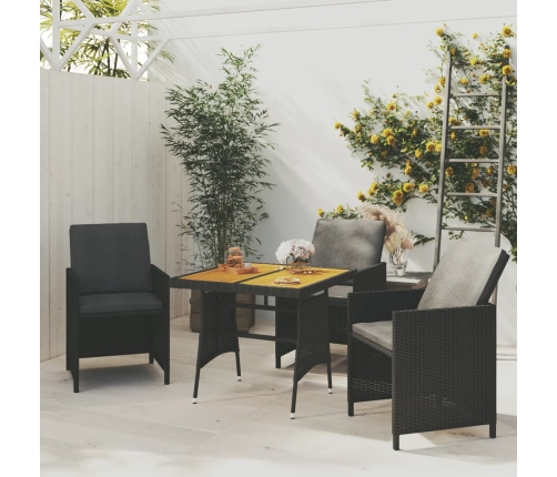 vidaXL Mesa de jardín ratán sintético y acacia maciza negro 70x70x72cm