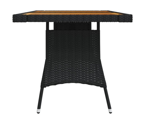 Mesa de jardín ratán PE y acacia maciza negro 130x70x72 cm