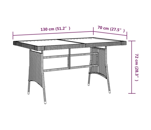 vidaXL Mesa de jardín ratán PE y acacia maciza negro 130x70x72 cm