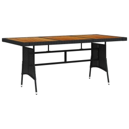 Mesa de jardín ratán PE y acacia maciza negro 160x70x72 cm